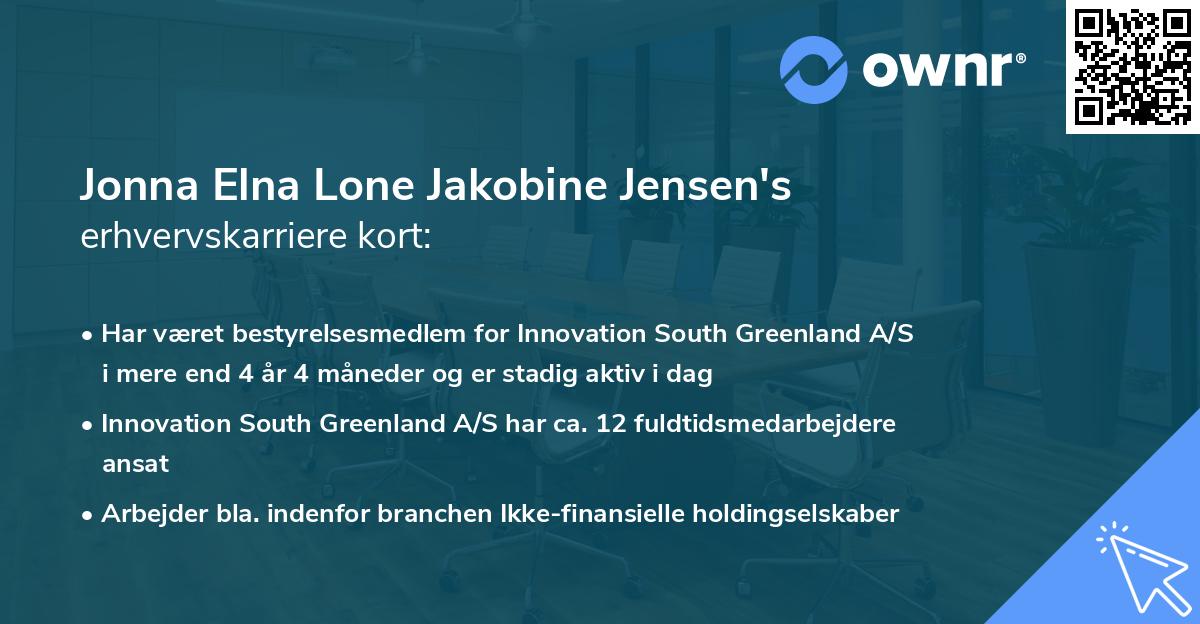Jonna Elna Lone Jakobine Jensen's erhvervskarriere kort