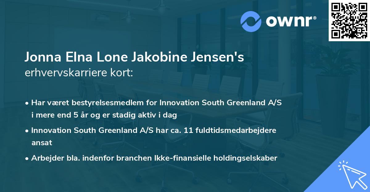 Jonna Elna Lone Jakobine Jensen's erhvervskarriere kort