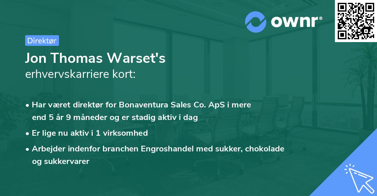 Jon Thomas Warset's erhvervskarriere kort