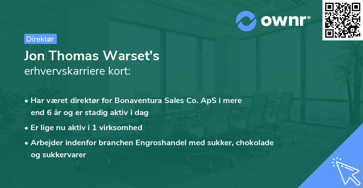 Jon Thomas Warset's erhvervskarriere kort