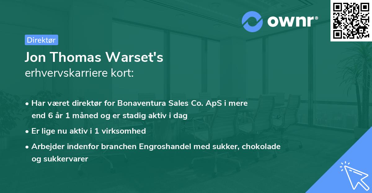 Jon Thomas Warset's erhvervskarriere kort