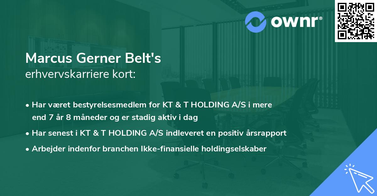 Marcus Gerner Belt's erhvervskarriere kort