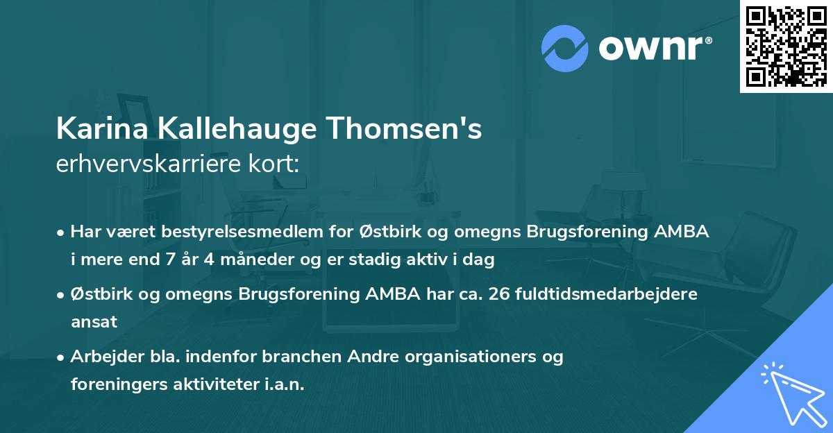 Karina Kallehauge Thomsen's erhvervskarriere kort