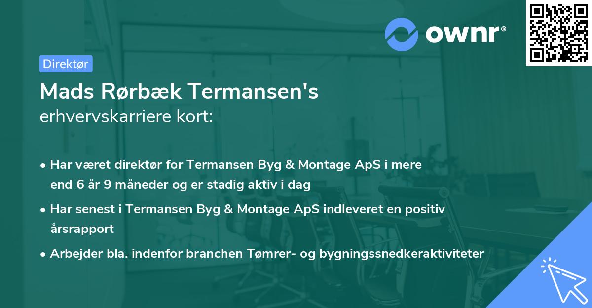 Mads Rørbæk Termansen's erhvervskarriere kort