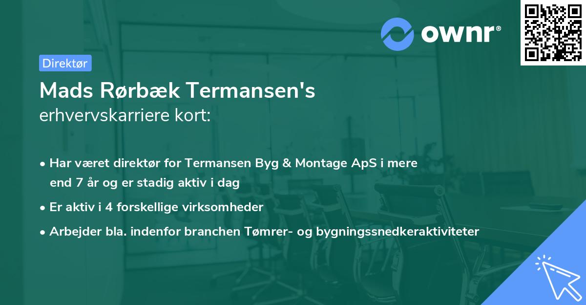 Mads Rørbæk Termansen's erhvervskarriere kort