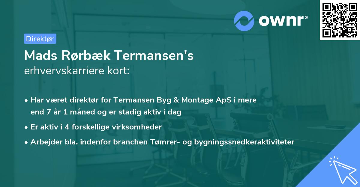 Mads Rørbæk Termansen's erhvervskarriere kort