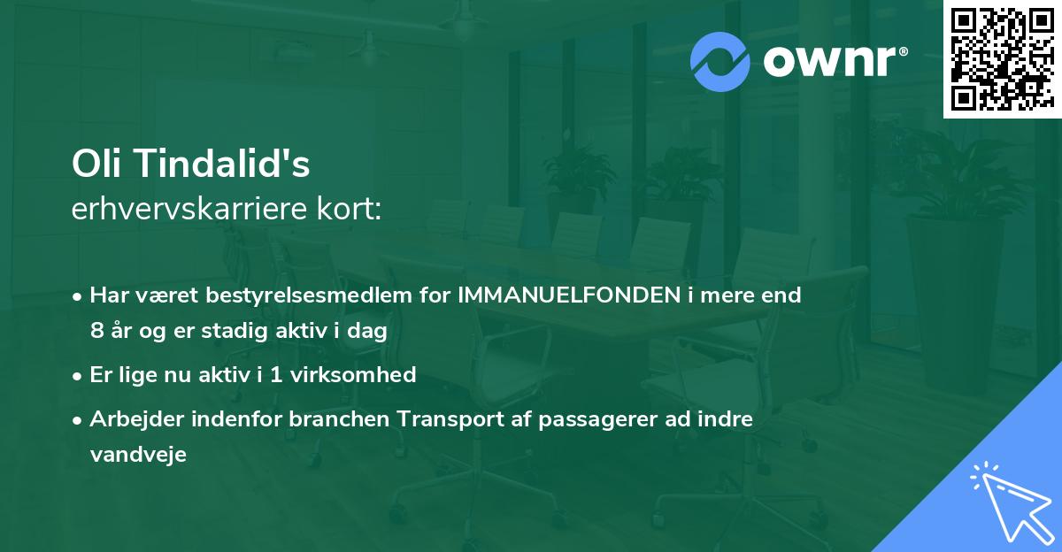 Oli Tindalid's erhvervskarriere kort