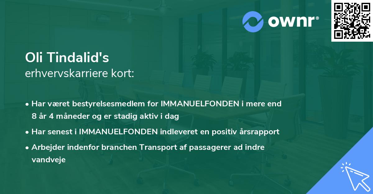 Oli Tindalid's erhvervskarriere kort