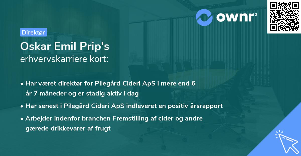 Oskar Emil Prip's erhvervskarriere kort