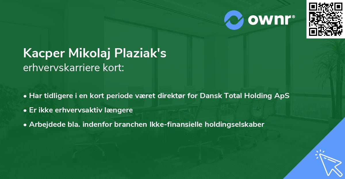 Kacper Mikolaj Plaziak's erhvervskarriere kort