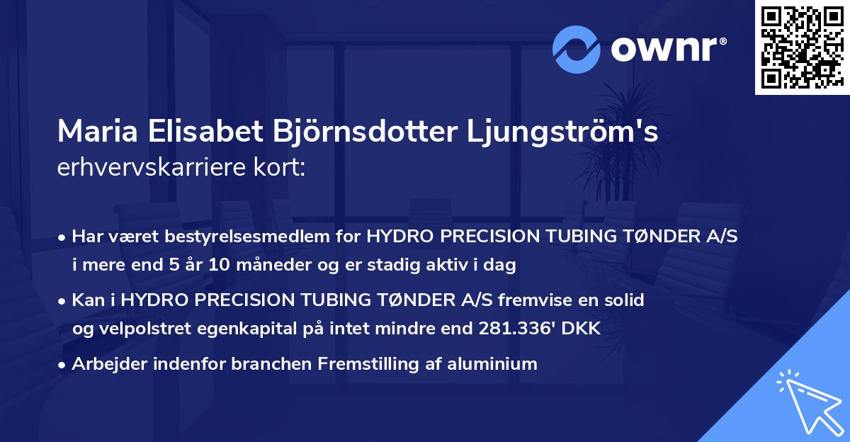 Maria Elisabet Björnsdotter Ljungström's erhvervskarriere kort