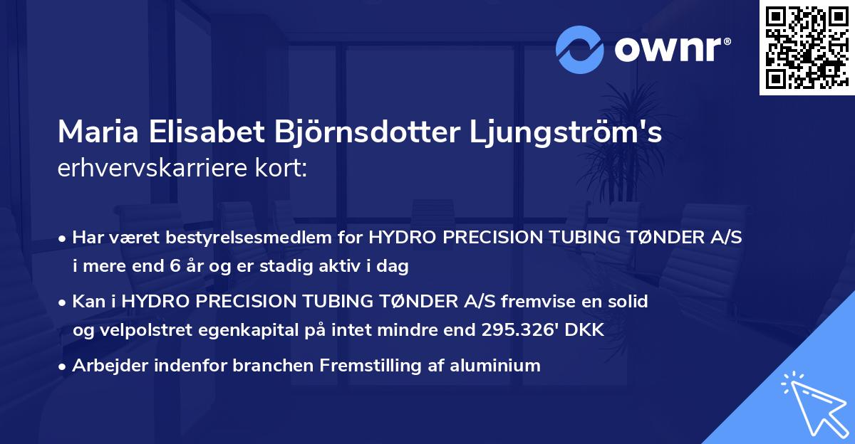 Maria Elisabet Björnsdotter Ljungström's erhvervskarriere kort