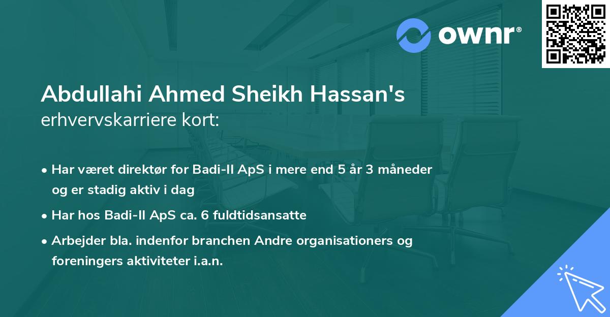 Abdullahi Ahmed Sheikh Hassan's erhvervskarriere kort