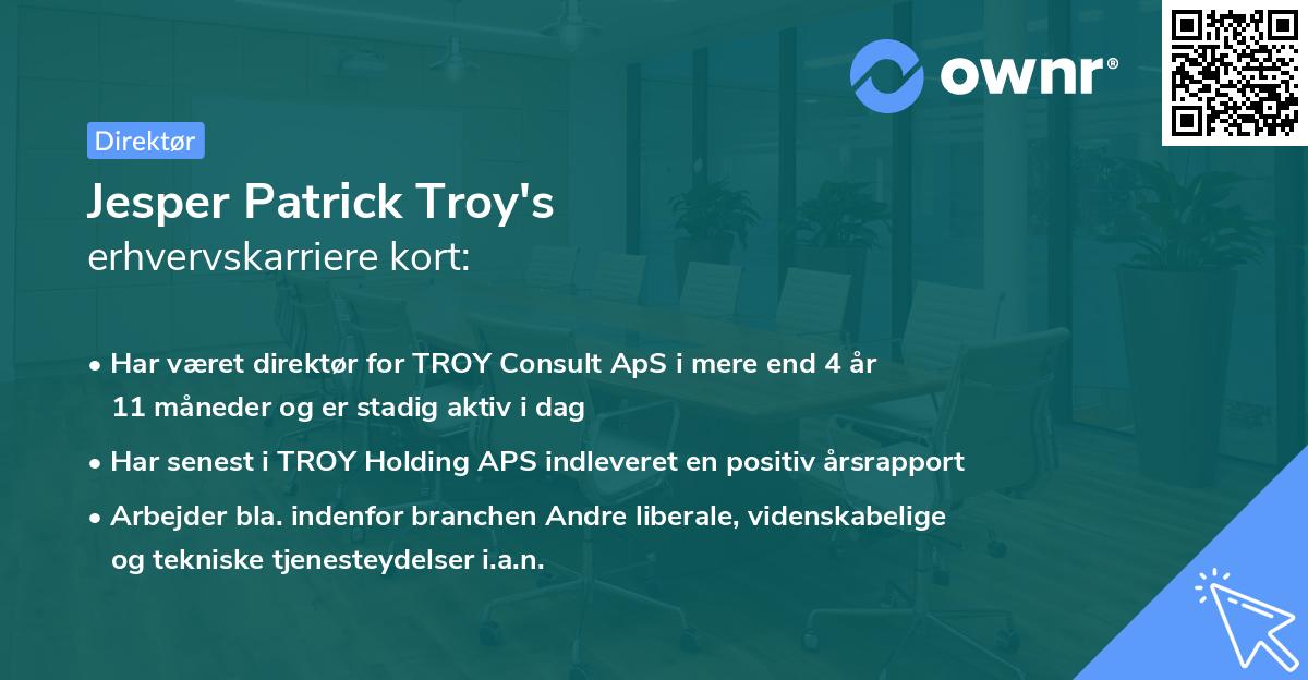 Jesper Patrick Troy's erhvervskarriere kort