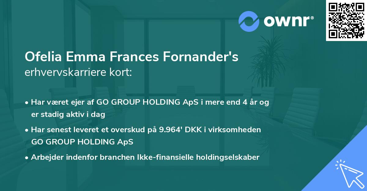 Ofelia Emma Frances Fornander's erhvervskarriere kort