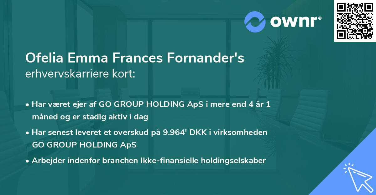Ofelia Emma Frances Fornander's erhvervskarriere kort