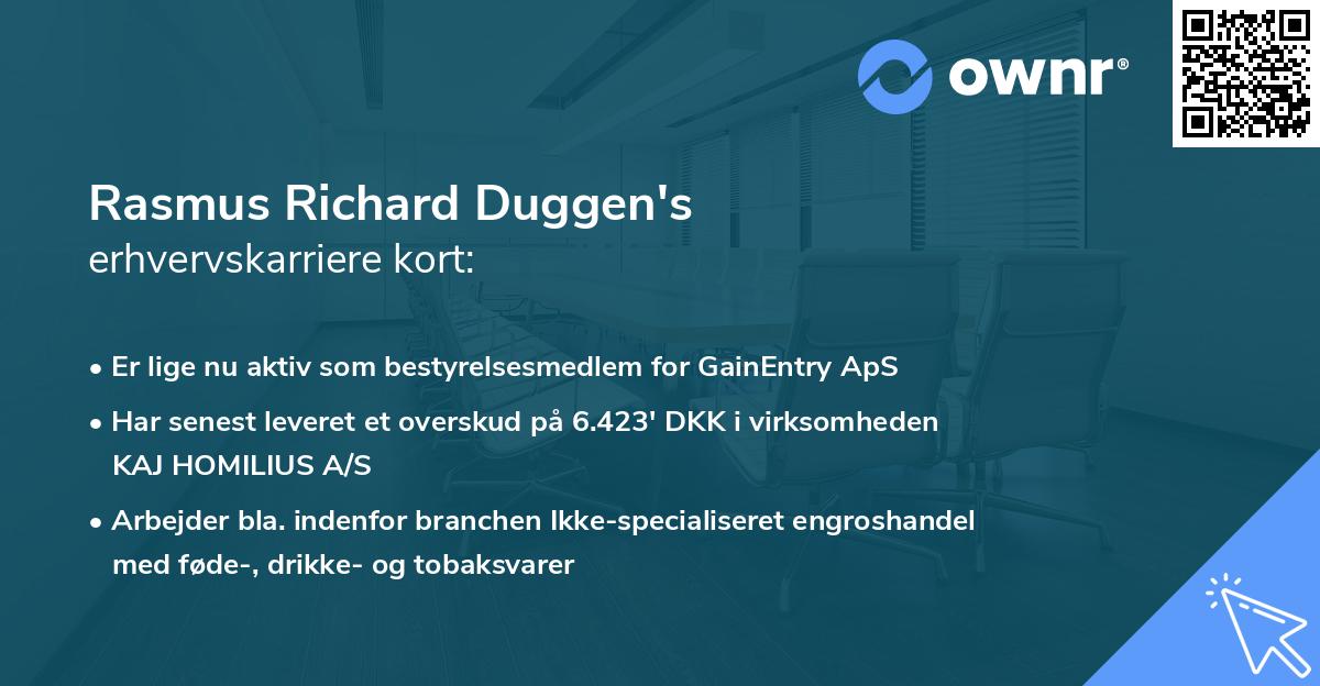 Rasmus Richard Duggen's erhvervskarriere kort