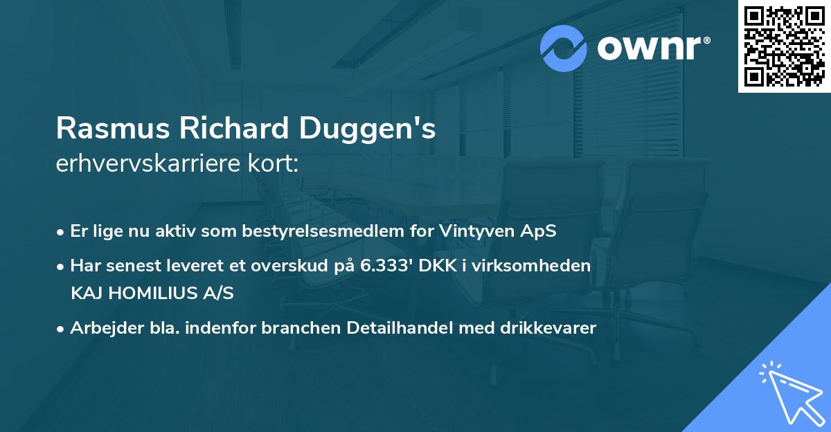 Rasmus Richard Duggen's erhvervskarriere kort