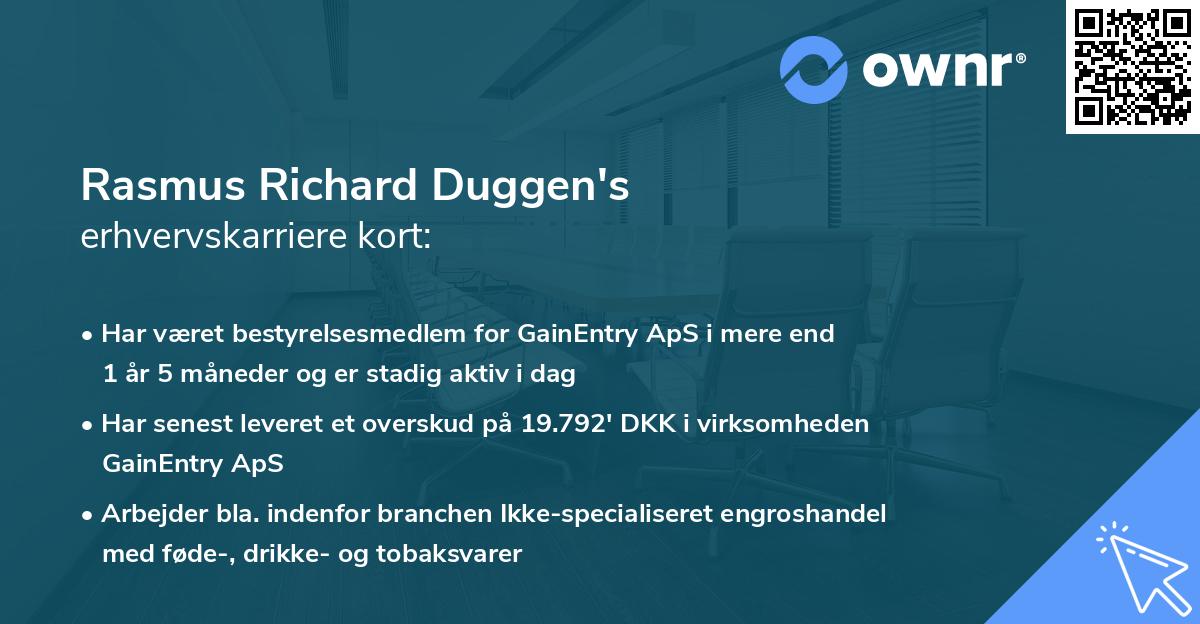 Rasmus Richard Duggen's erhvervskarriere kort