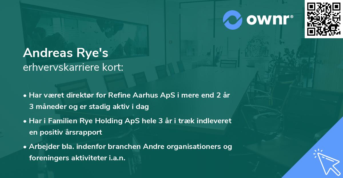 Andreas Rye's erhvervskarriere kort