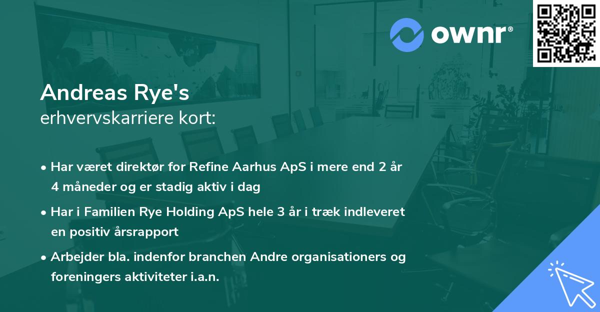 Andreas Rye's erhvervskarriere kort