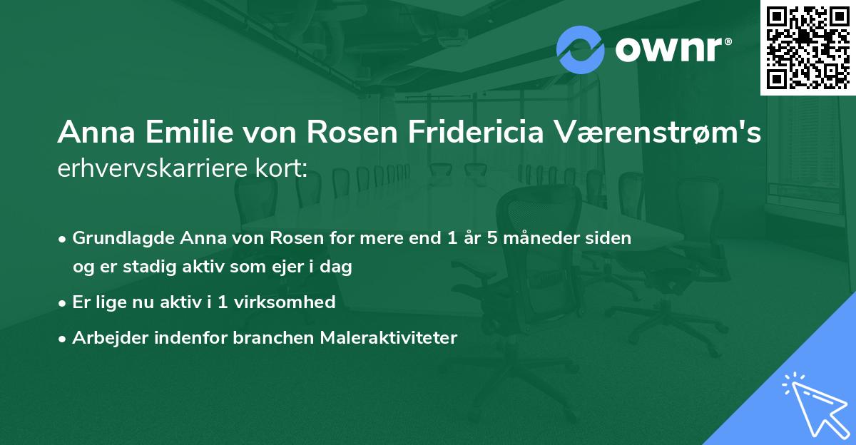 Anna Emilie von Rosen Fridericia Værenstrøm's erhvervskarriere kort