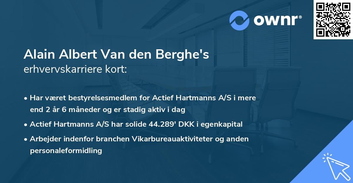 Alain Albert Van den Berghe's erhvervskarriere kort