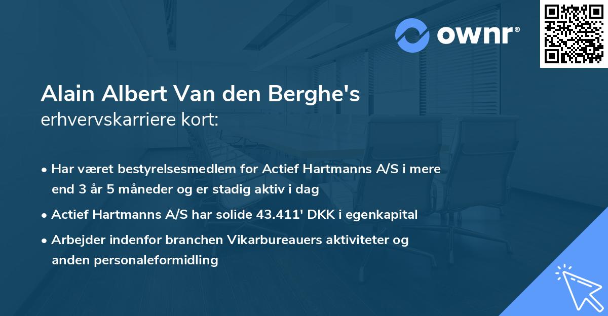 Alain Albert Van den Berghe's erhvervskarriere kort
