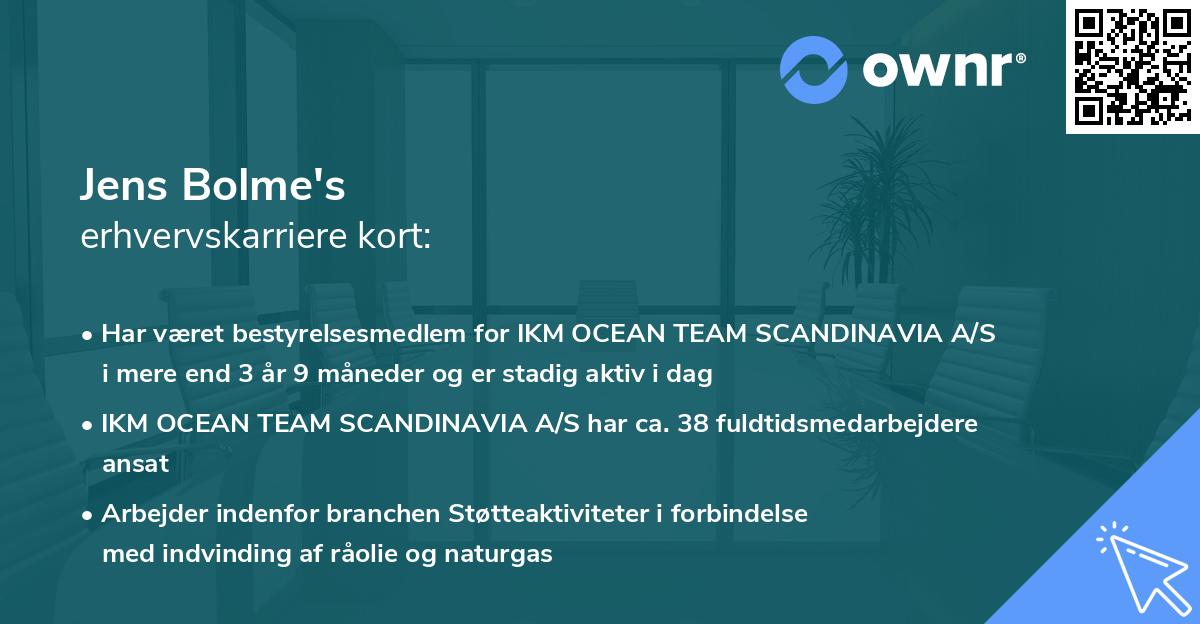 Jens Bolme's erhvervskarriere kort