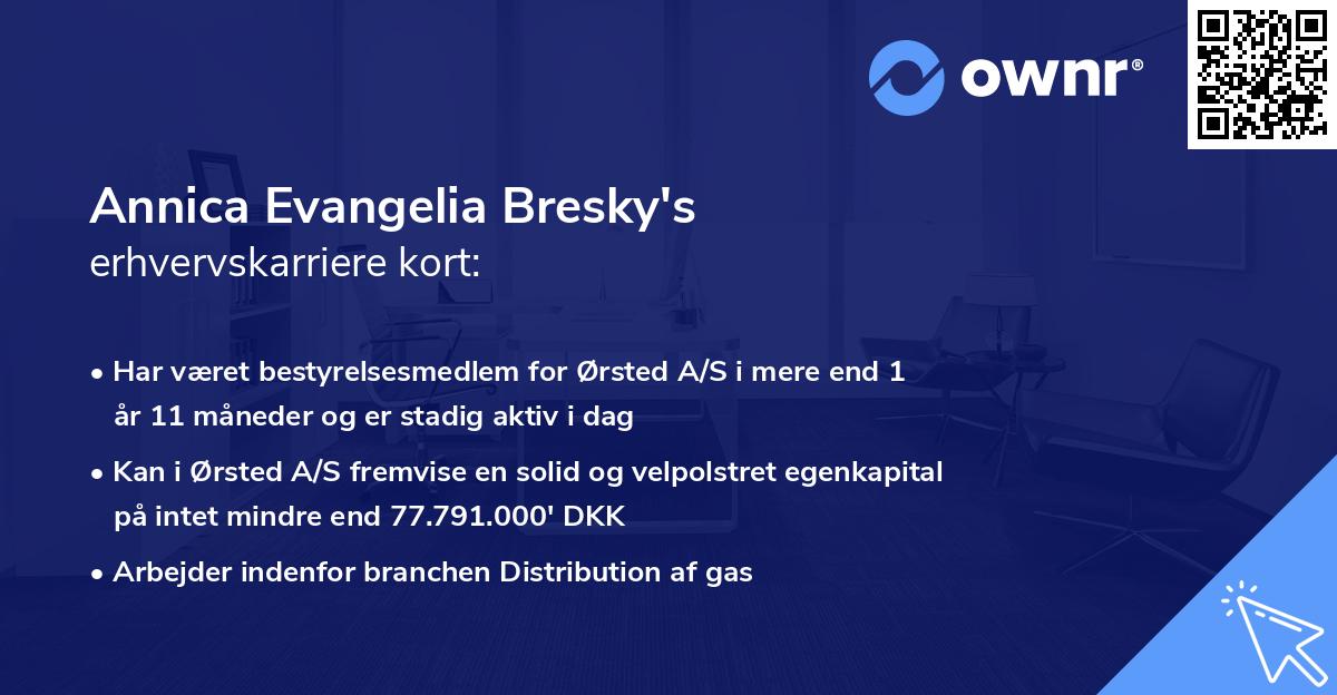 Annica Evangelia Bresky's erhvervskarriere kort