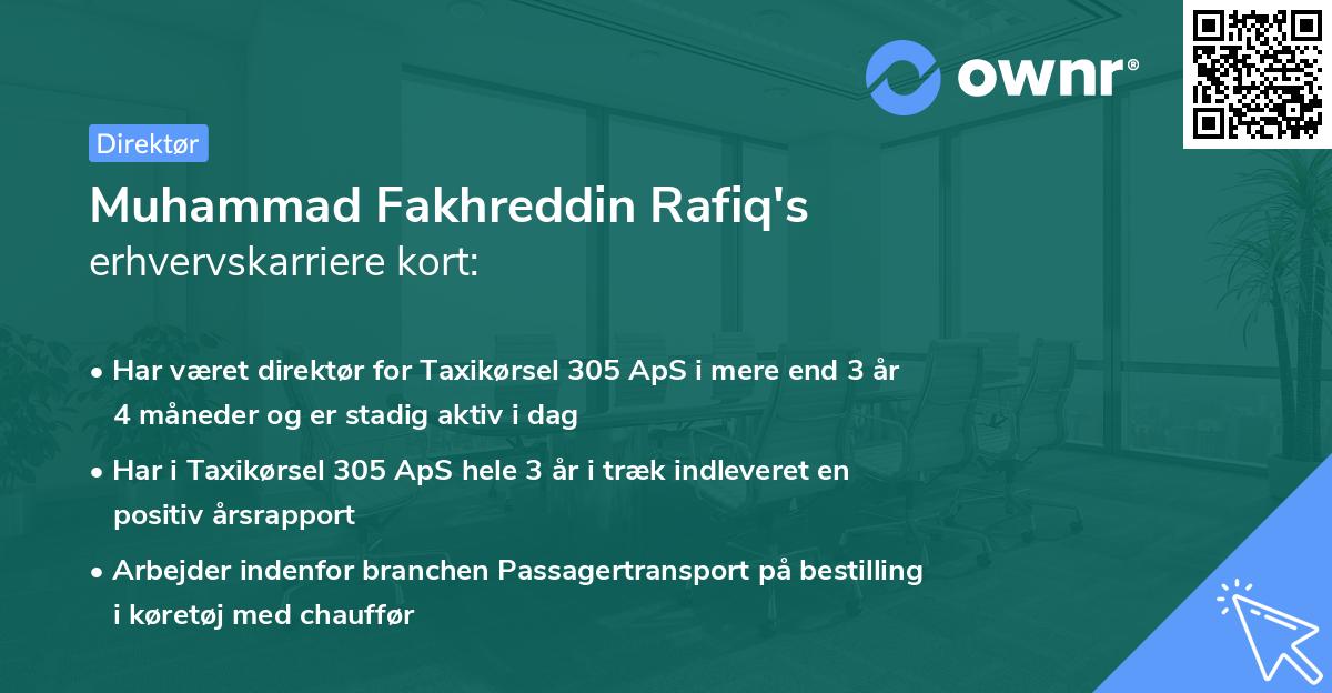 Muhammad Fakhreddin Rafiq's erhvervskarriere kort