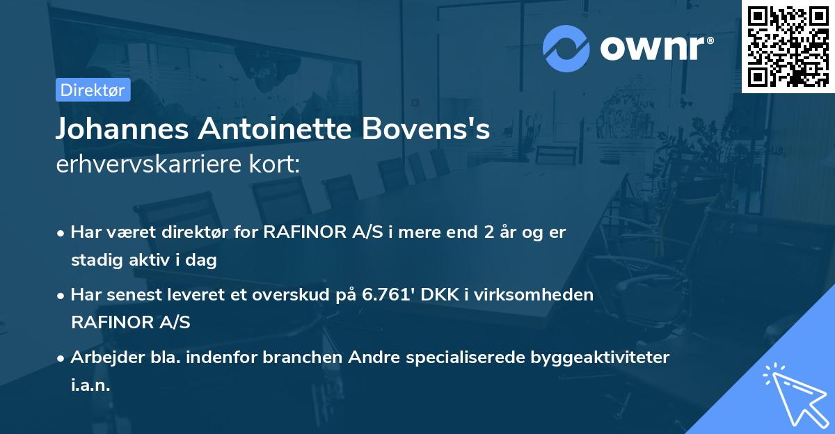 Johannes Antoinette Bovens's erhvervskarriere kort
