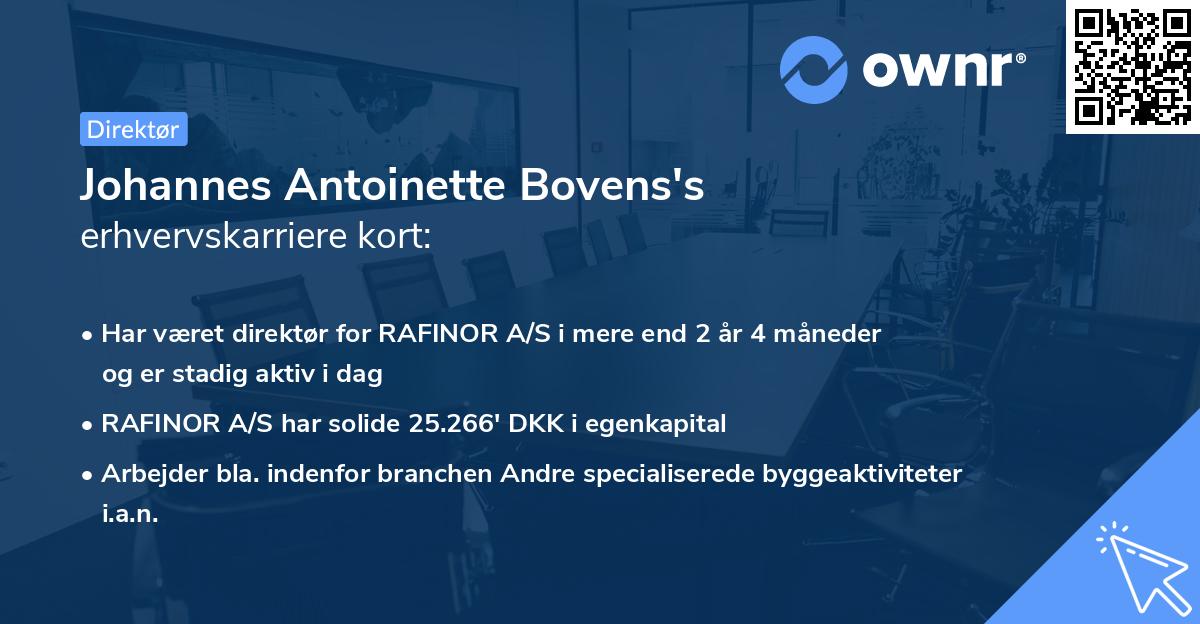Johannes Antoinette Bovens's erhvervskarriere kort
