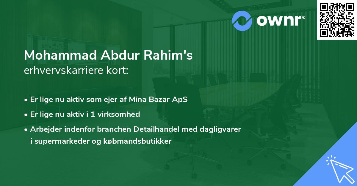 Mohammad Abdur Rahim's erhvervskarriere kort