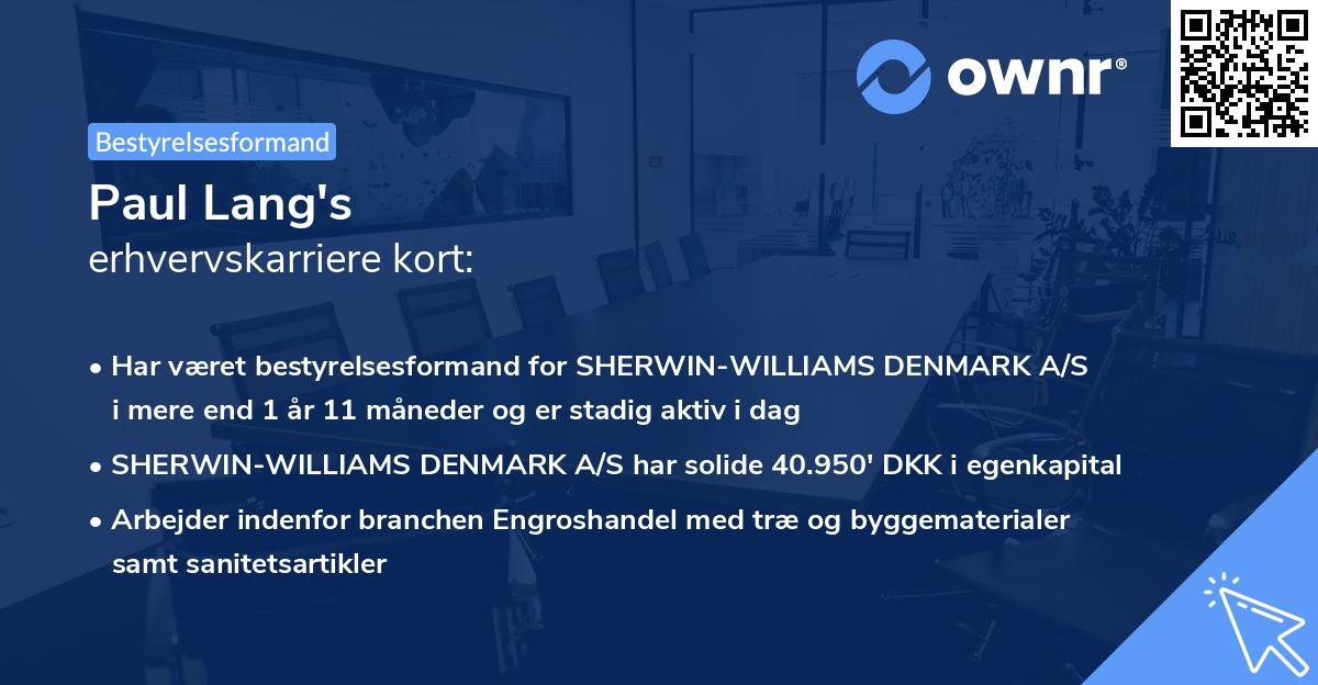 Paul Lang's erhvervskarriere kort