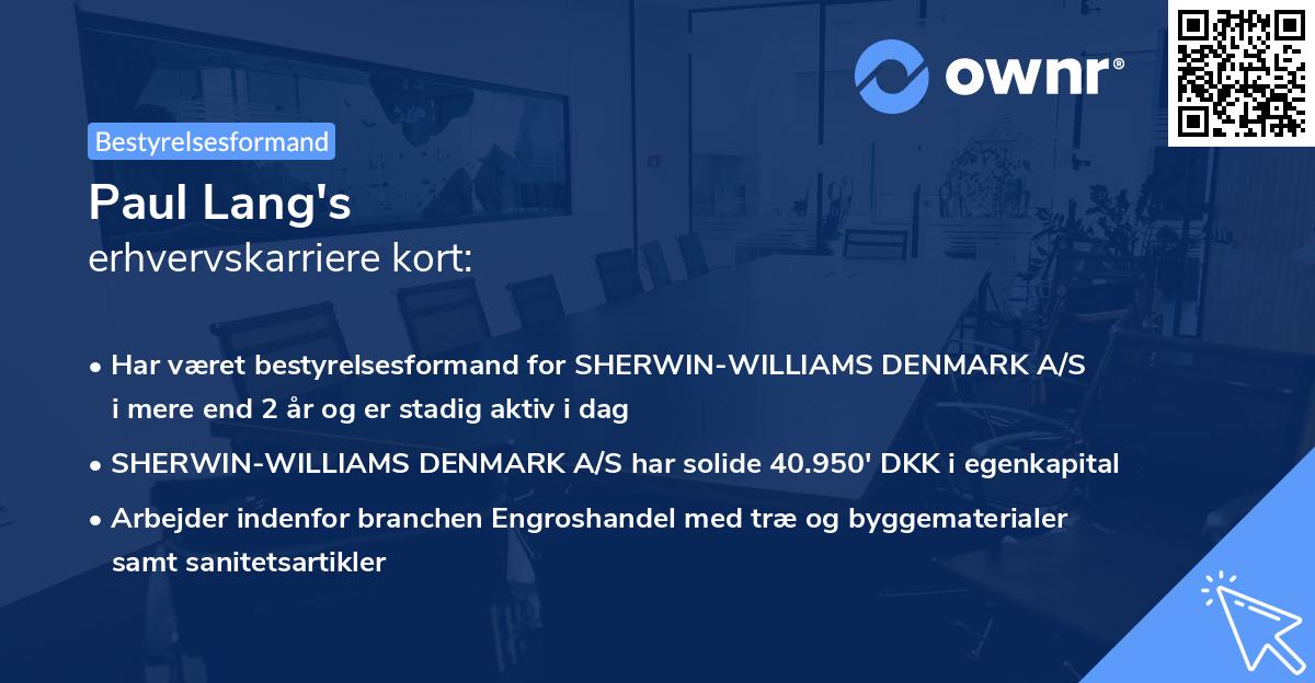 Paul Lang's erhvervskarriere kort