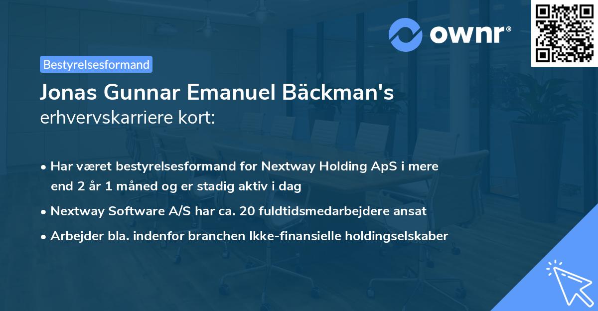 Jonas Gunnar Emanuel Bäckman's erhvervskarriere kort
