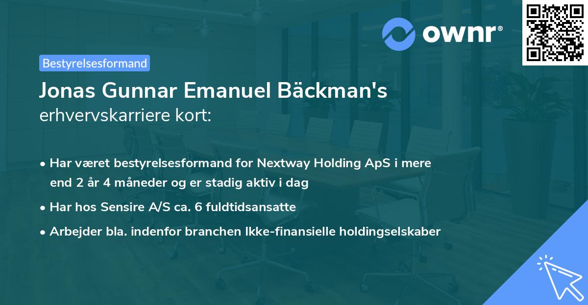 Jonas Gunnar Emanuel Bäckman's erhvervskarriere kort