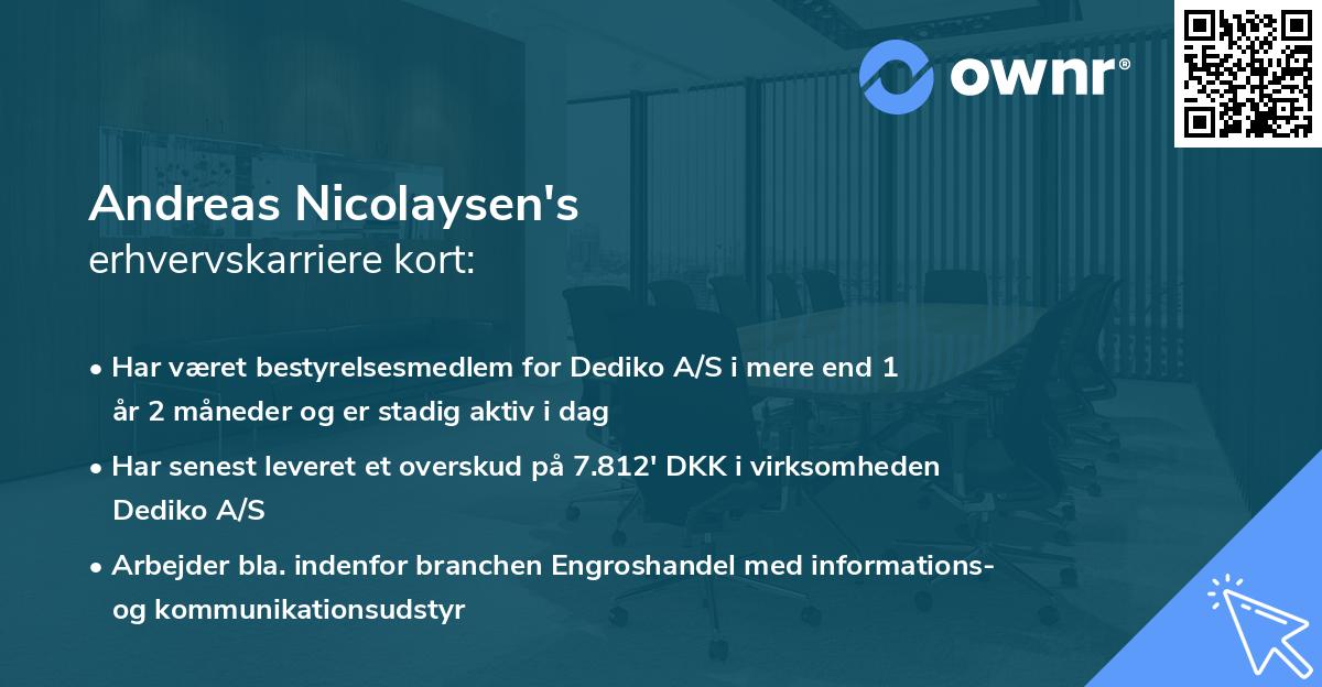 Andreas Nicolaysen's erhvervskarriere kort