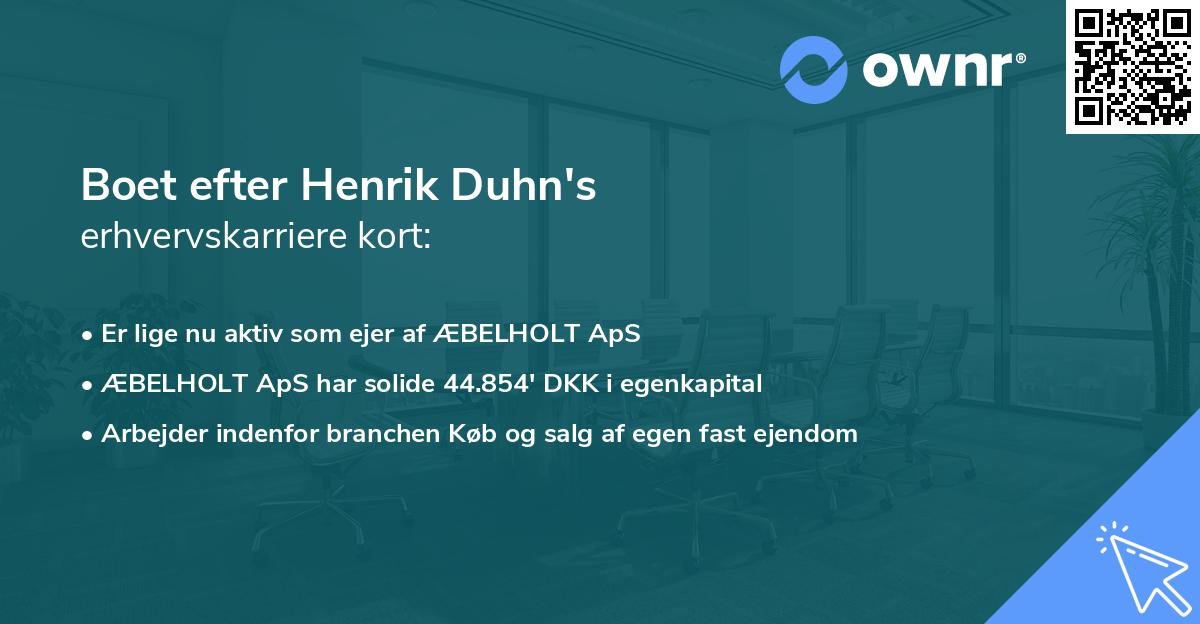 Boet efter Henrik Duhn's erhvervskarriere kort