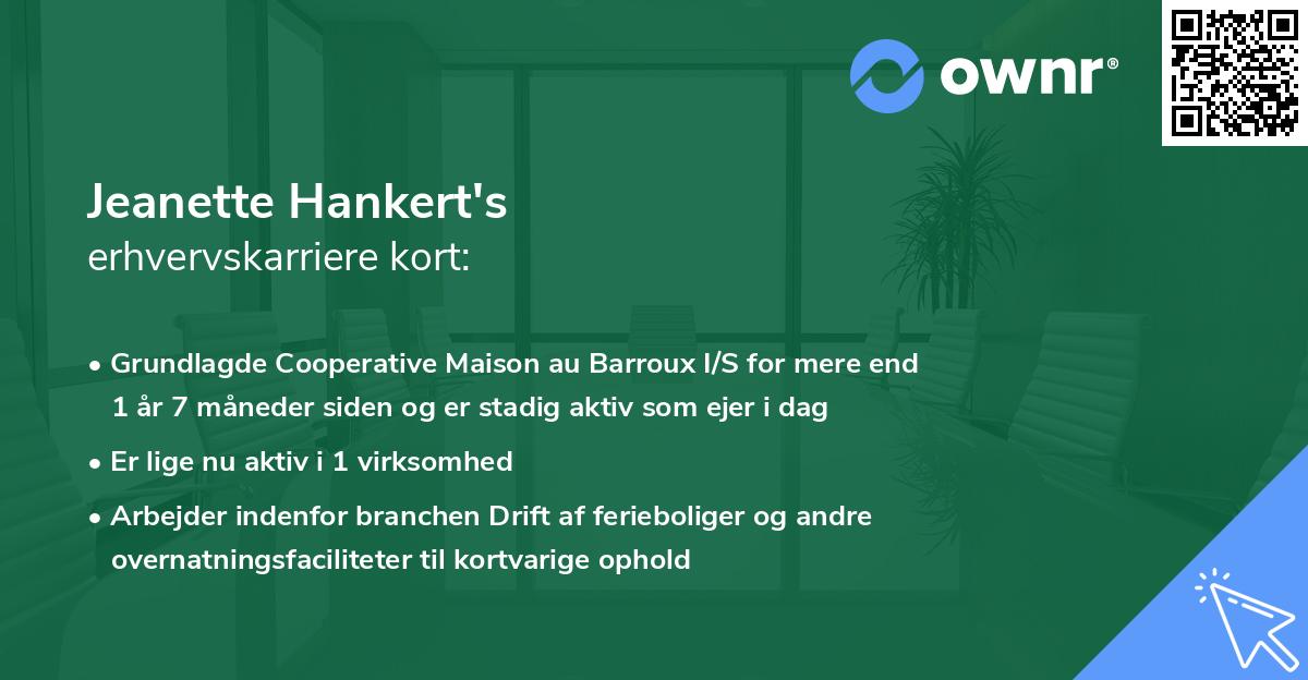 Jeanette Hankert's erhvervskarriere kort