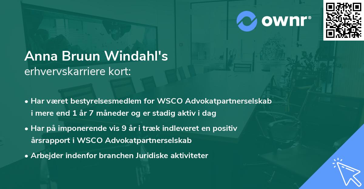 Anna Bruun Windahl's erhvervskarriere kort