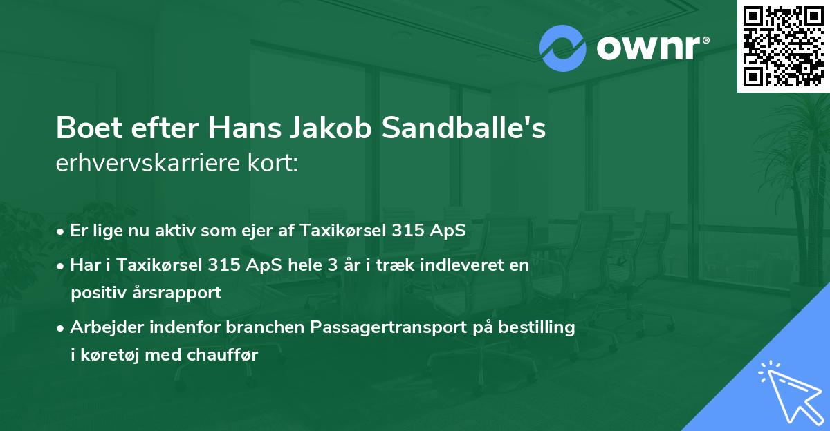 Boet efter Hans Jakob Sandballe's erhvervskarriere kort