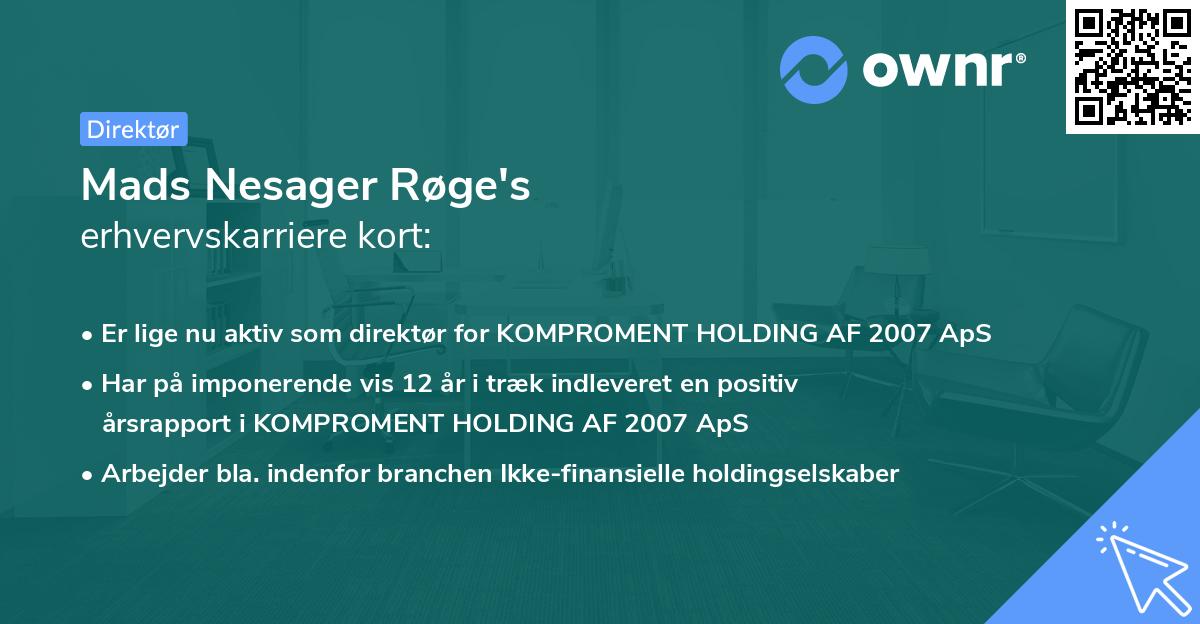 Mads Nesager Røge's erhvervskarriere kort
