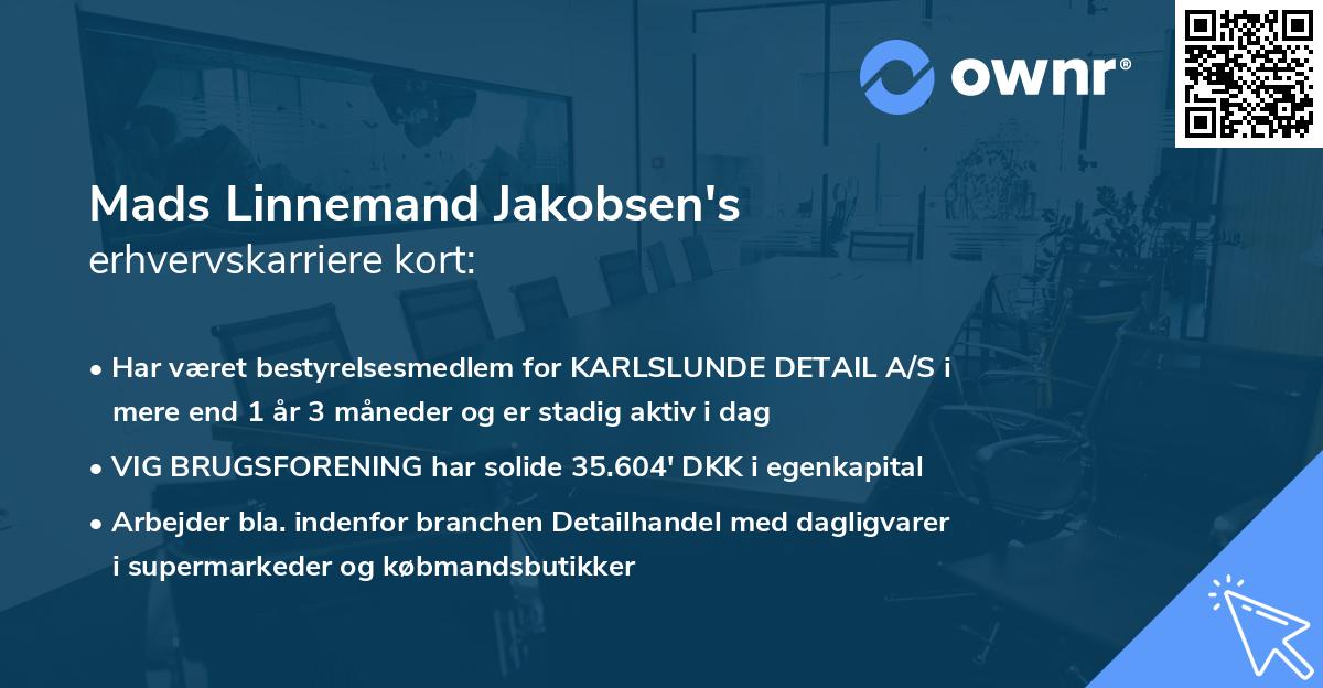 Mads Linnemand Jakobsen's erhvervskarriere kort