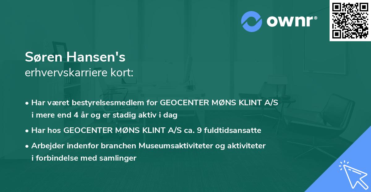 Søren Hansen's erhvervskarriere kort