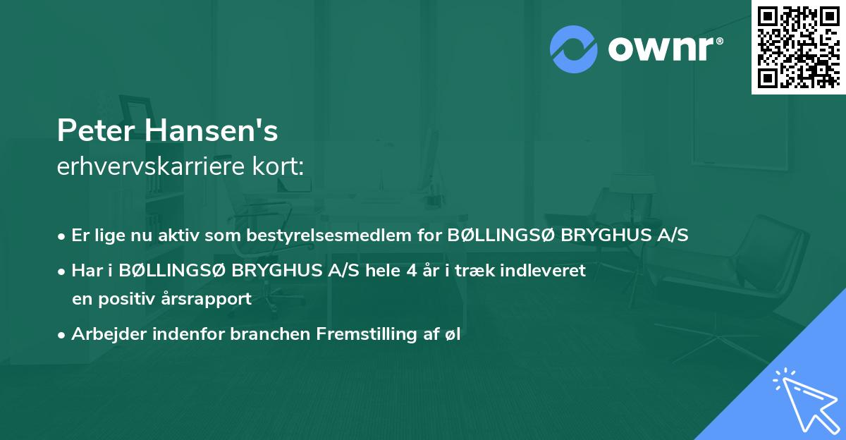 Peter Hansen's erhvervskarriere kort