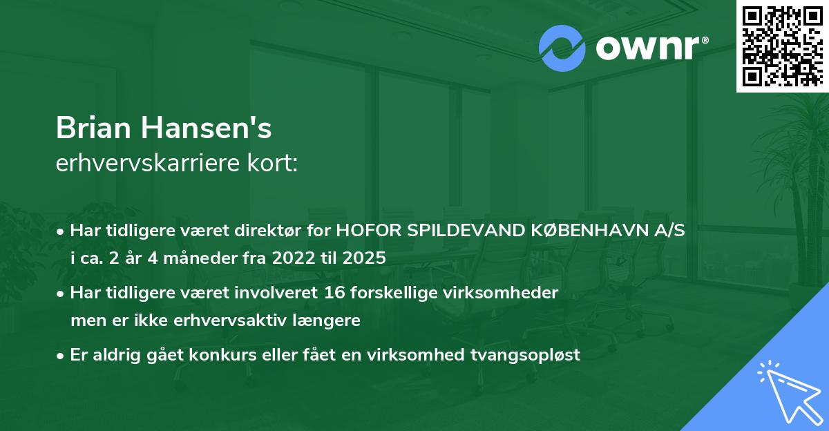 Brian Hansen's erhvervskarriere kort