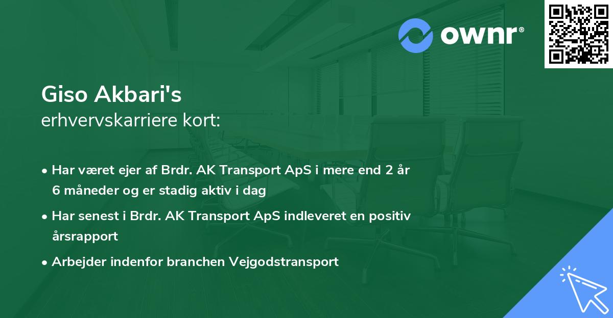 Giso Akbari's erhvervskarriere kort