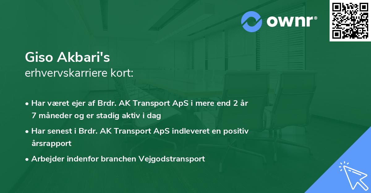 Giso Akbari's erhvervskarriere kort